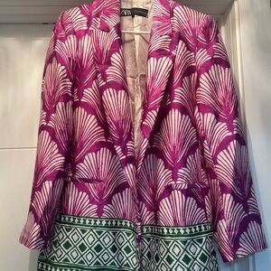 Zara Fuchsia and Emerald Patterned Blazer